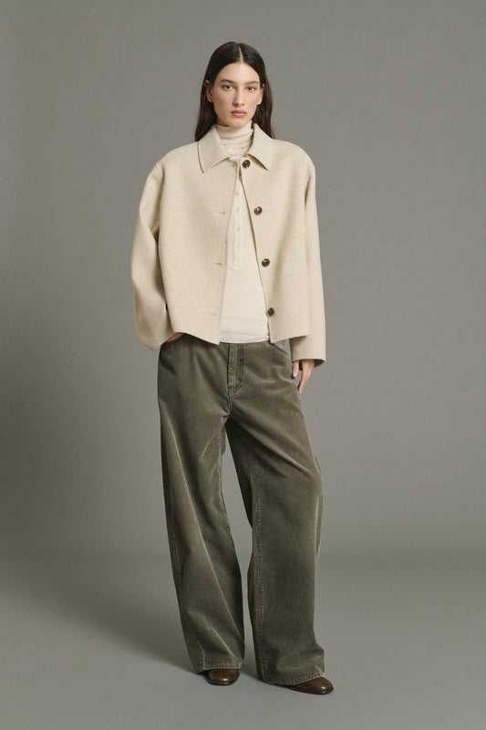 Coat Gyoda - Ecru/Grey - Wool - Women