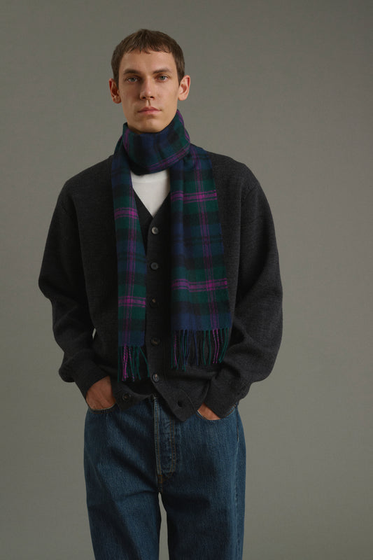 Kela scarf - green and purple checked wool - Soeur