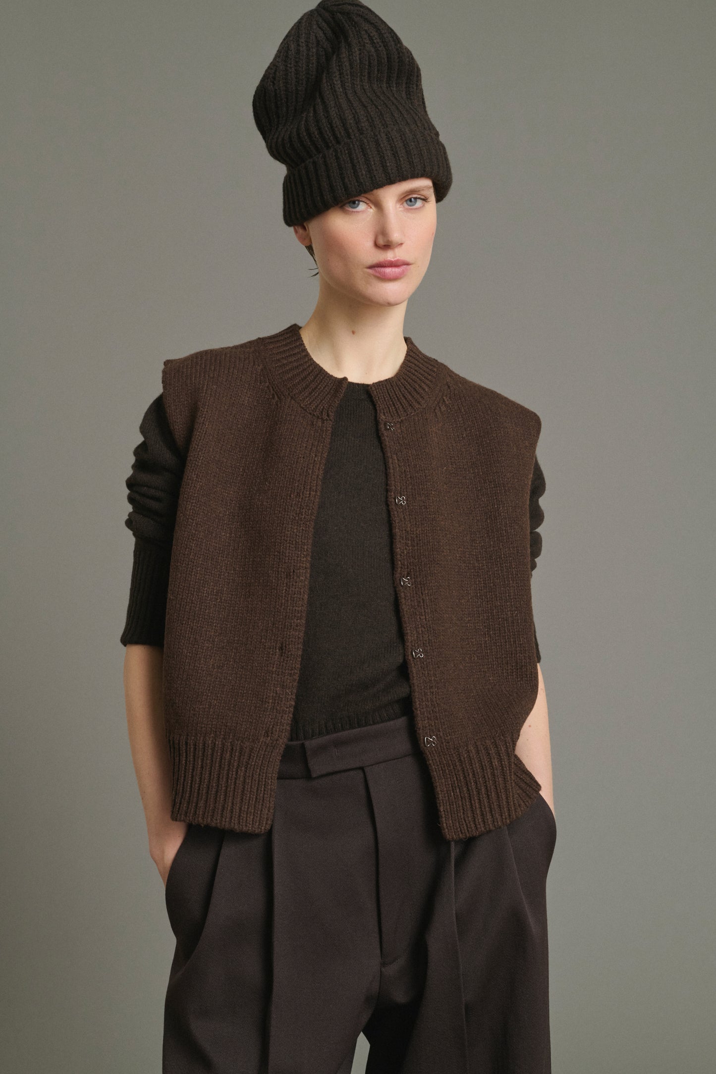 Cardigan Kalyanee - Chocolate - Wool - Women