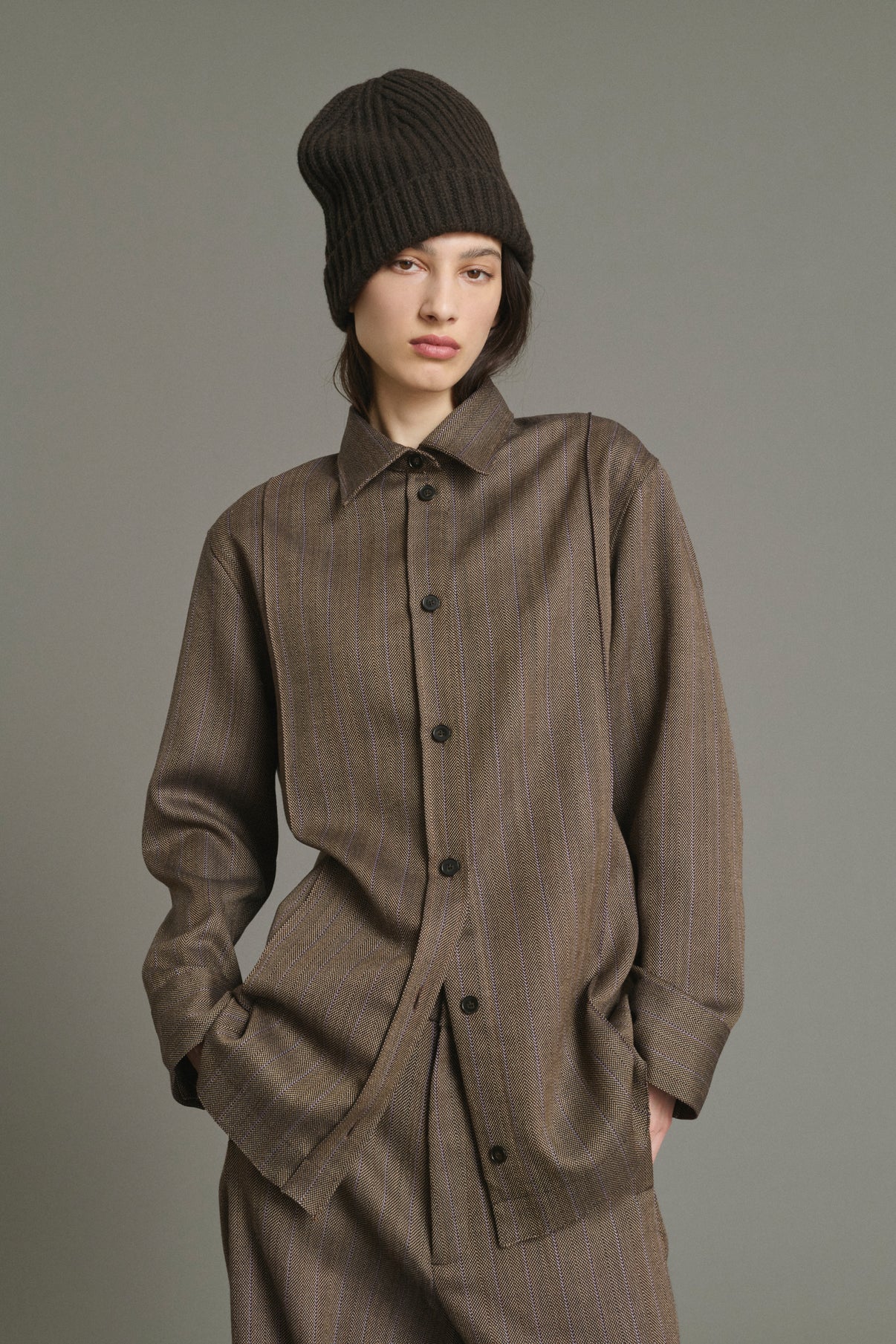 Lisbonne shirt - Brown/Mauve - Wool - Women vue 1