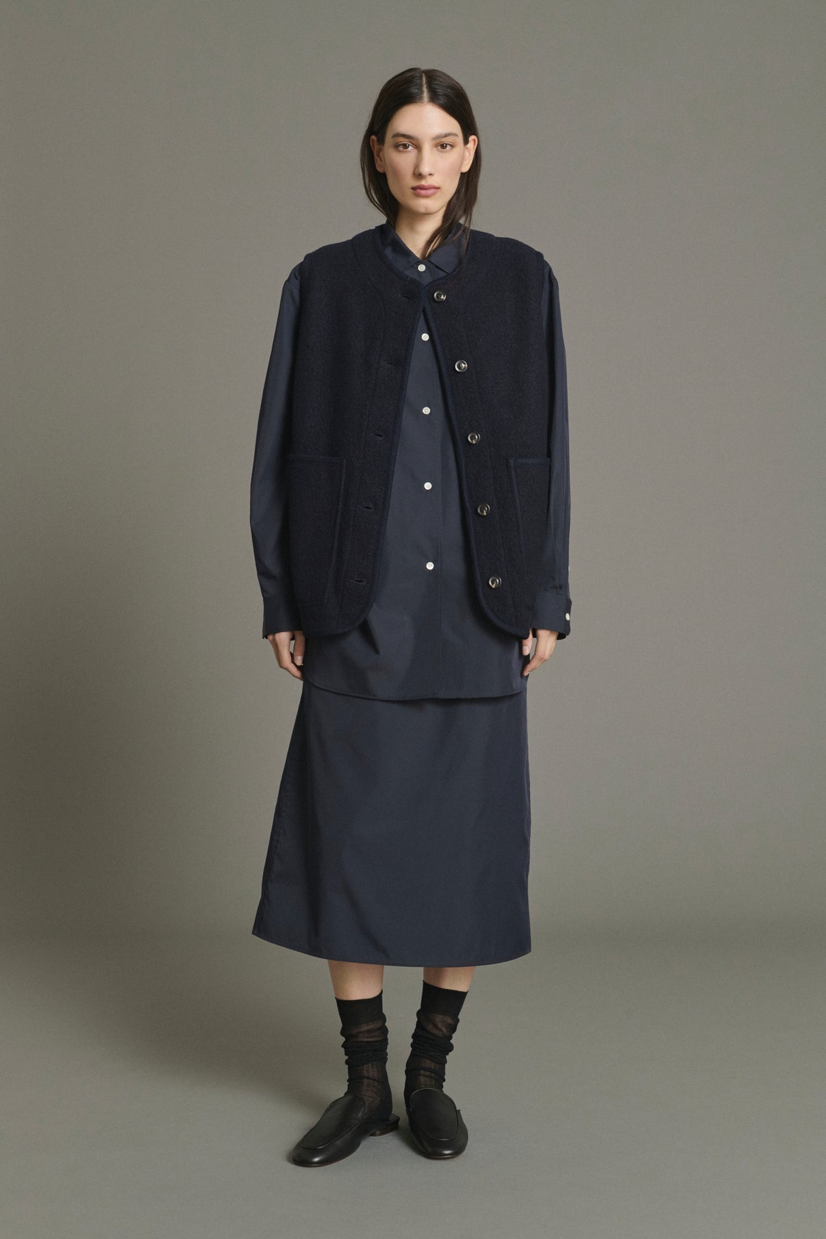 Jacket Chicago - Navy Boiled Wool Women - Soeur vue 1