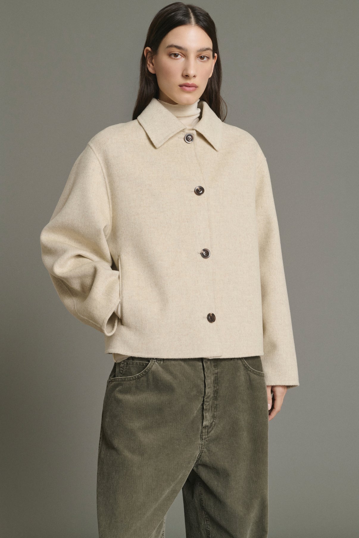 Coat Gyoda - Ecru/Grey - Wool - Women vue 3