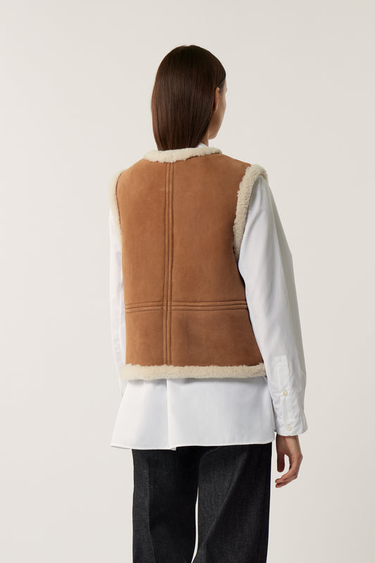 Gilet Sans Manches Pyrenees - Miel - Cuir - Femme