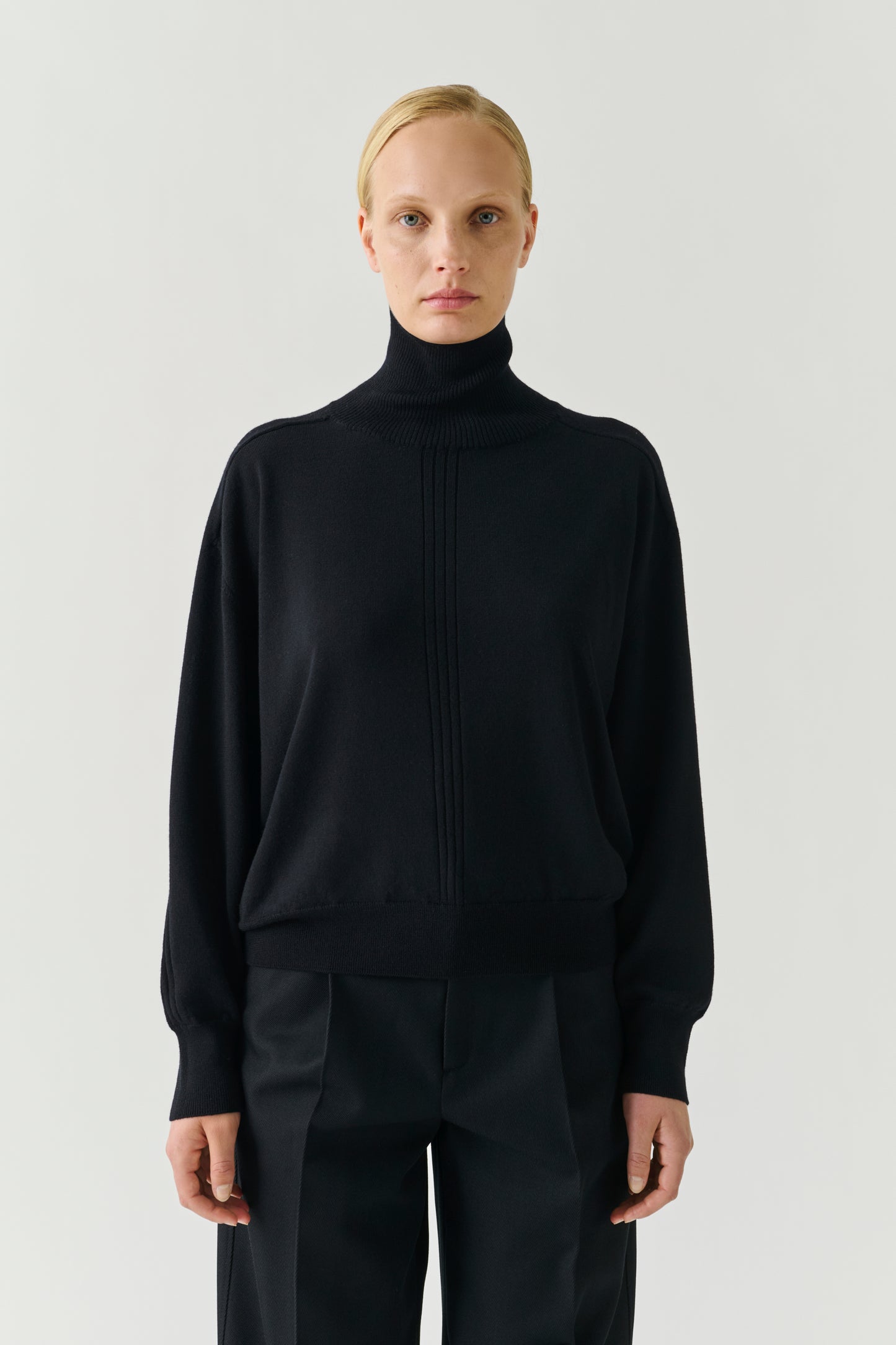 Nord pullover - Black Merino Wool Oversized Roll Collar - Soeur